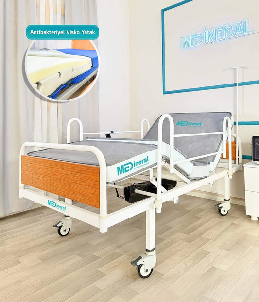 2 Motor Eko Hasta Karyolası | 15 Cm Antibakteriyel Visko Yatak + Alez MEDİNERAL