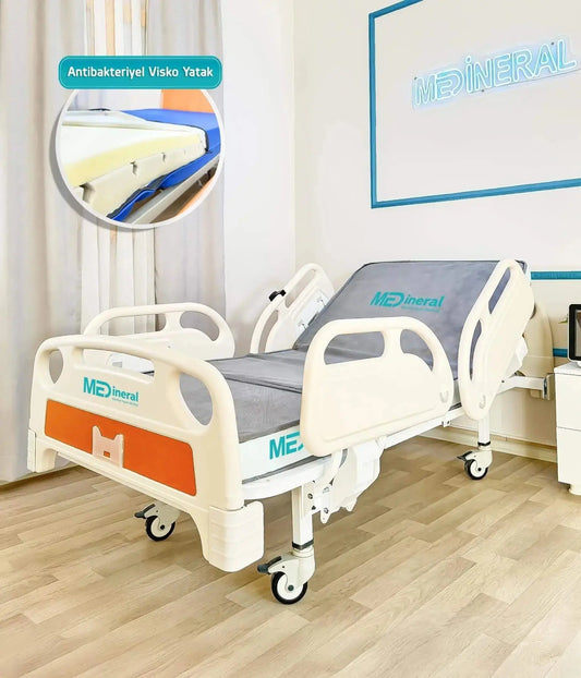 full abs 2 motorlu hasta karyolasi ve 15 cm visko yatak konfor seti