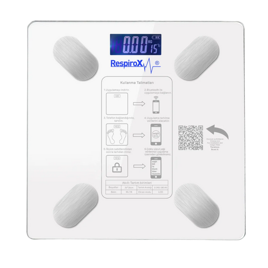 Respirox BL-2601 Akıllı Tartı | Bluetoothlu, 8 Veri Ölçümlü Vücut Analiz Baskülü - Medineral