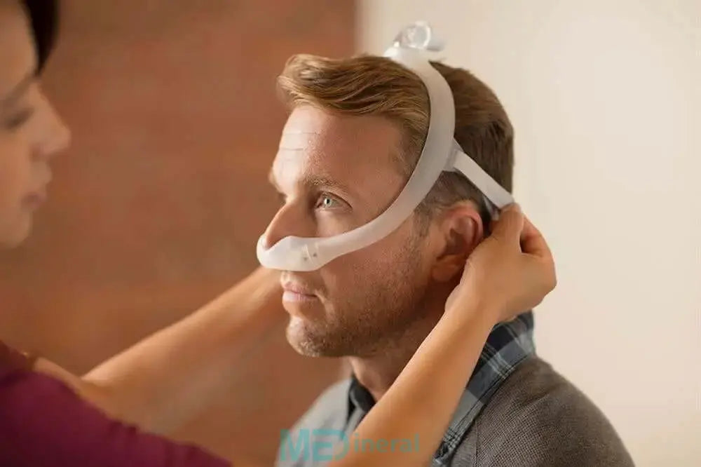 Respironics DreamWear nazal CPAP maskesi silikon yapılı ve üstten hortumlu