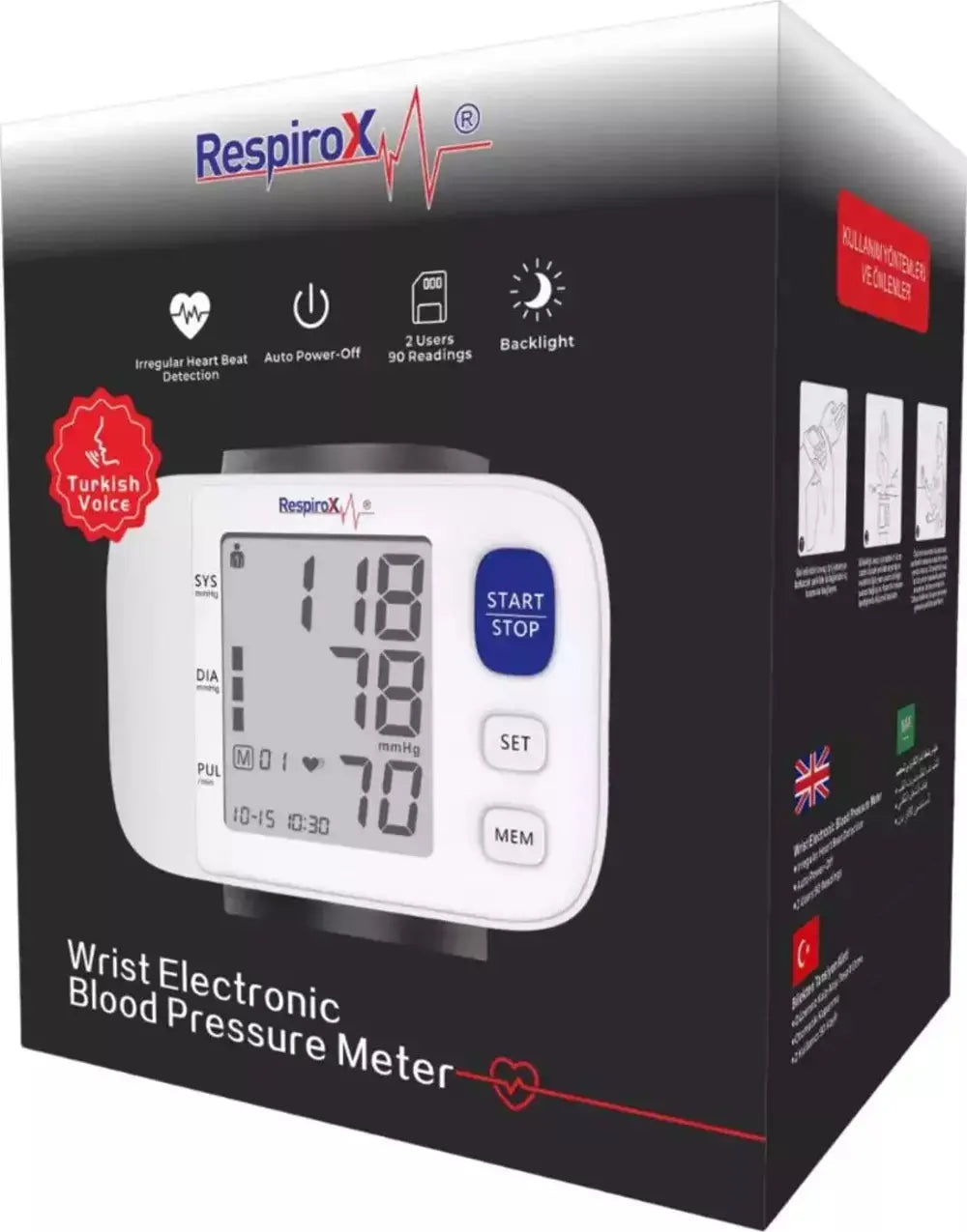 Respirox JN-163EW Bilekten Tansiyon Aleti | Türkçe Konuşan, Dijital ve Taşınabilir - Medineral