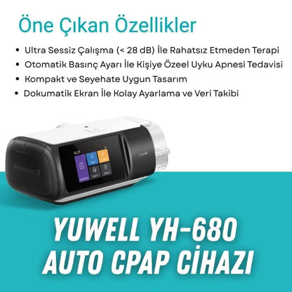 Yuwell Auto CPAP YH-680 Cihazı | Ultra Sessiz, Otomatik Basınç Ayarlı Uyku Apnesi Cihazı - Medineral